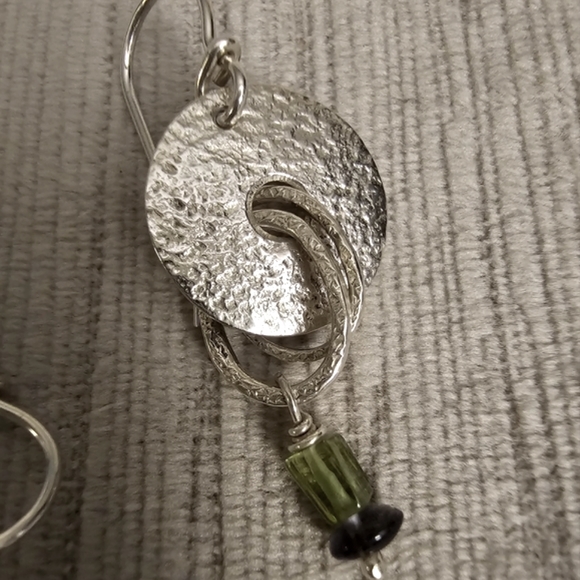 Hammered Silver Disk Drop Earrings - Picture 3 of 4